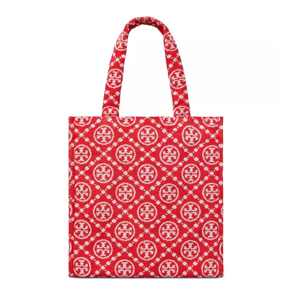 New Tory Burch T Monogram Terry Tote Bag in Strawberry
